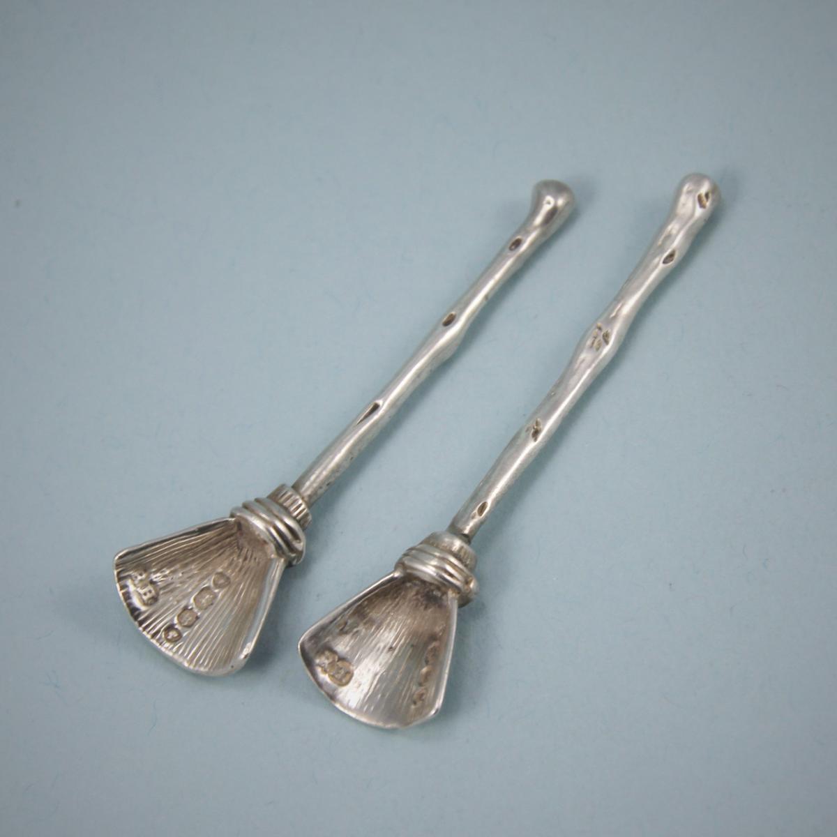 VICTORIAN Pair of Sterling Silver Besom Salt Spoons by Robert Harper. London 1865