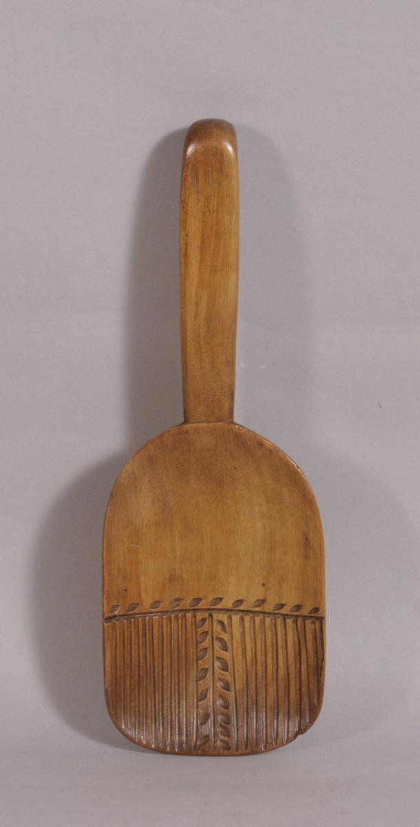 S/3567 Antique Treen 19th Century Sycamore Hook Handled Butter Scoop