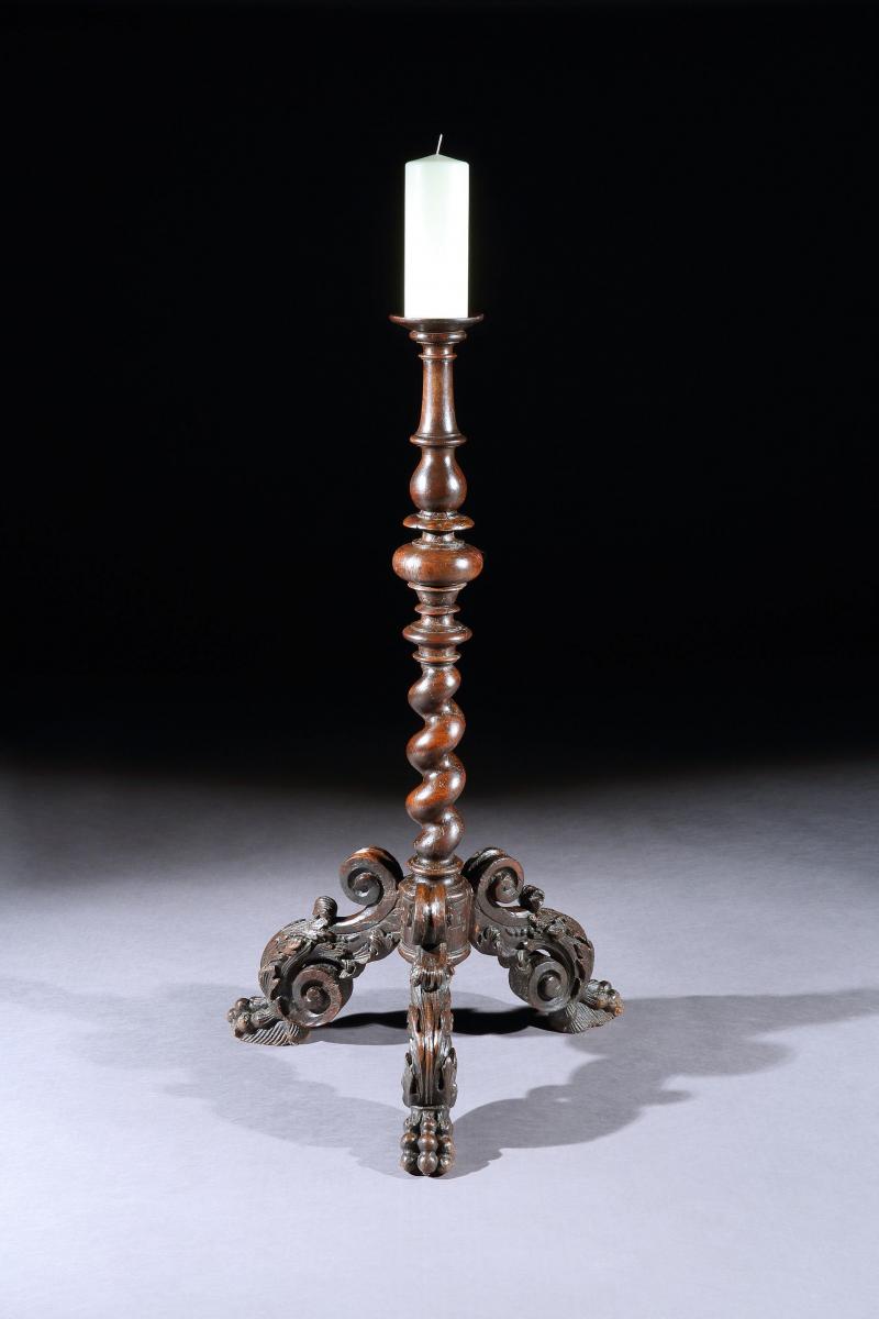 Torchere or Candlestand, 17th Century, Italian, Baroque, Walnut, Floor-Standing