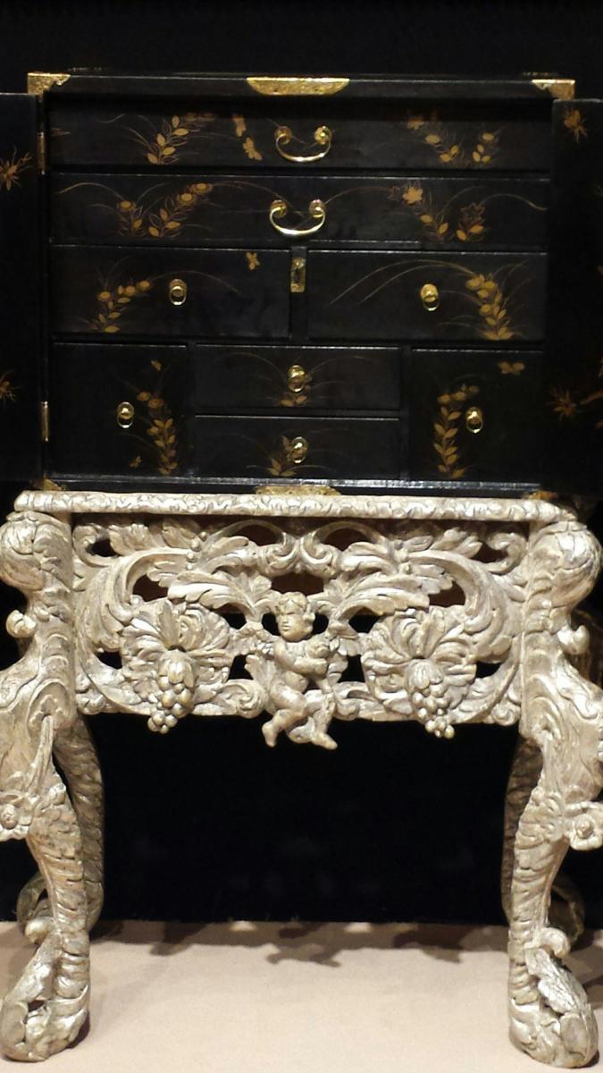 17th Century Japanese Lacquer Cabinet On Original Silvered Stand