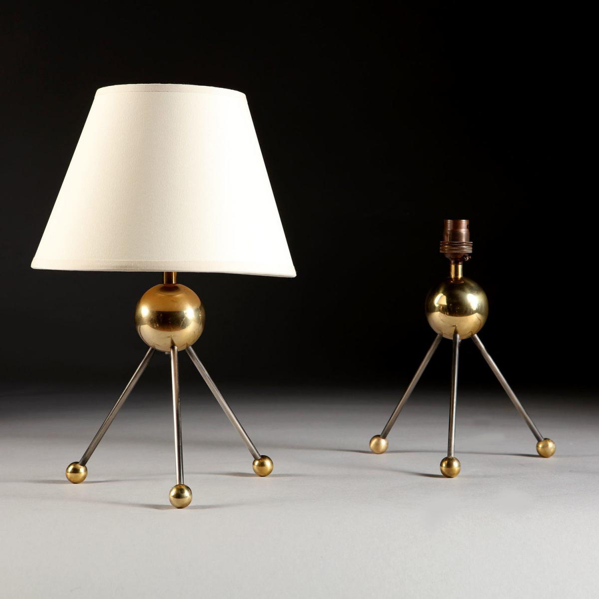 A Pair of Steel and Brass Sputnik Lamps
