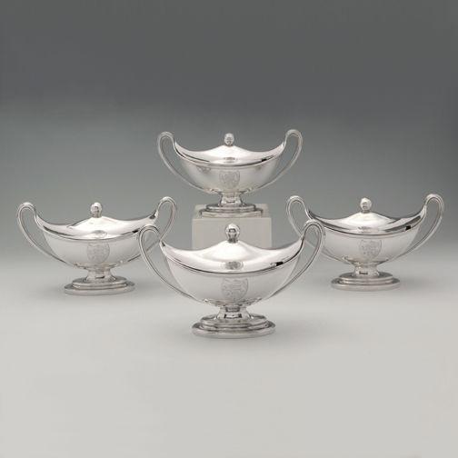 A Set of Four George III Antique English Silver Sauce Tureens