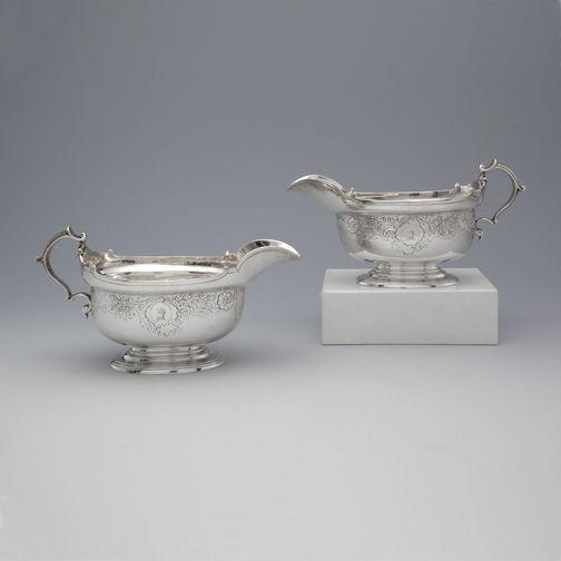 A Pair of George II Antique English Silver Sauce Boats