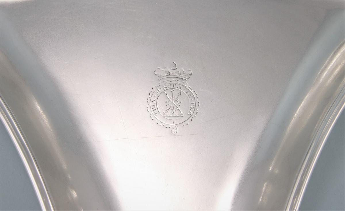 GEORGE III Sterling Silver Triangular Serving Dish by Charles Kandler II. Circa 1778