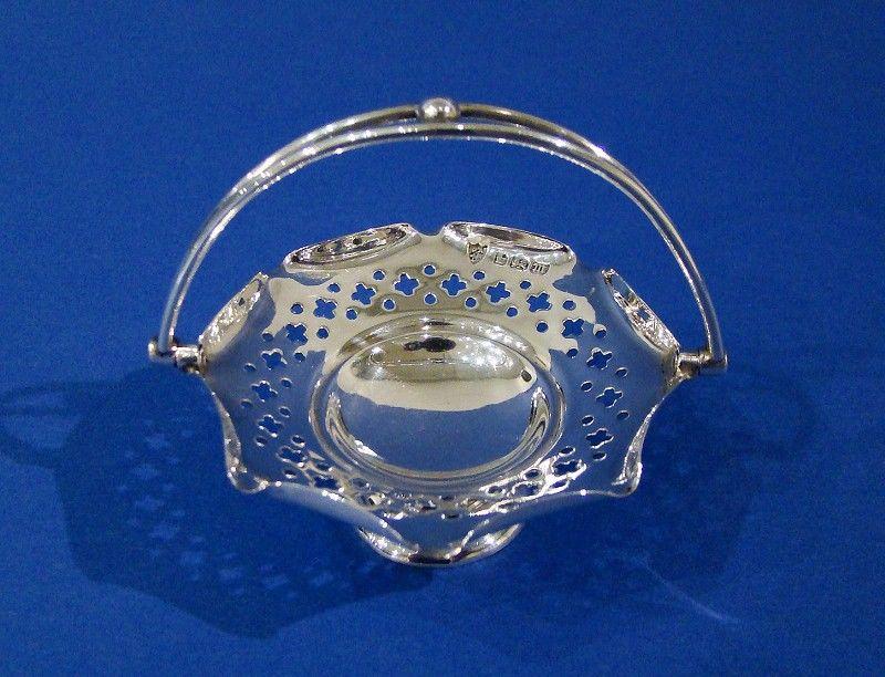 Edwardian Silver Miniature Pierced Swing-handle Basket