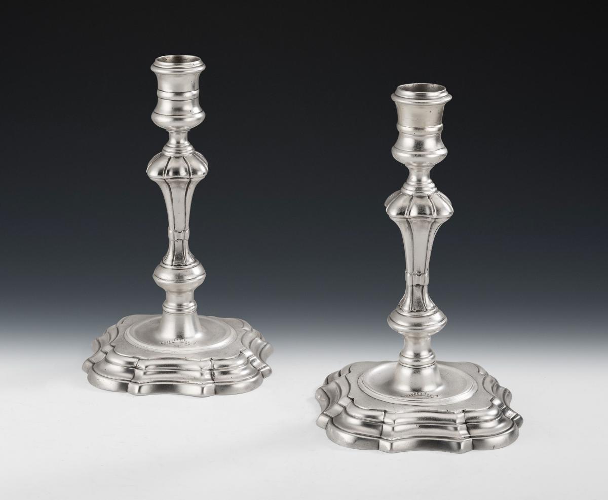 A very fine pair of George II Cast Candlesticks made in London in 1750/51 by James Gould