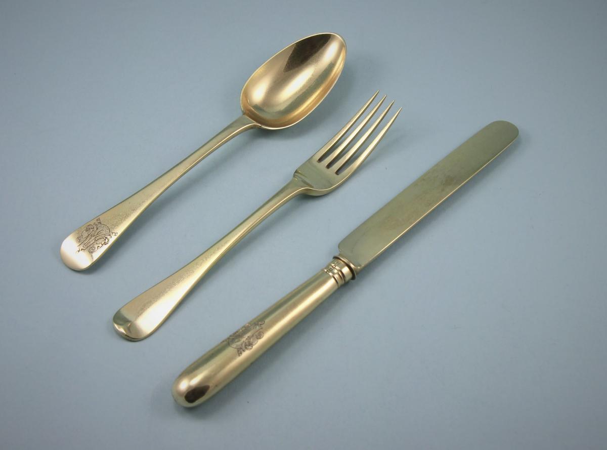 VICTORIAN Silver Gilt Child's Set by Francis Higgins. London 1868