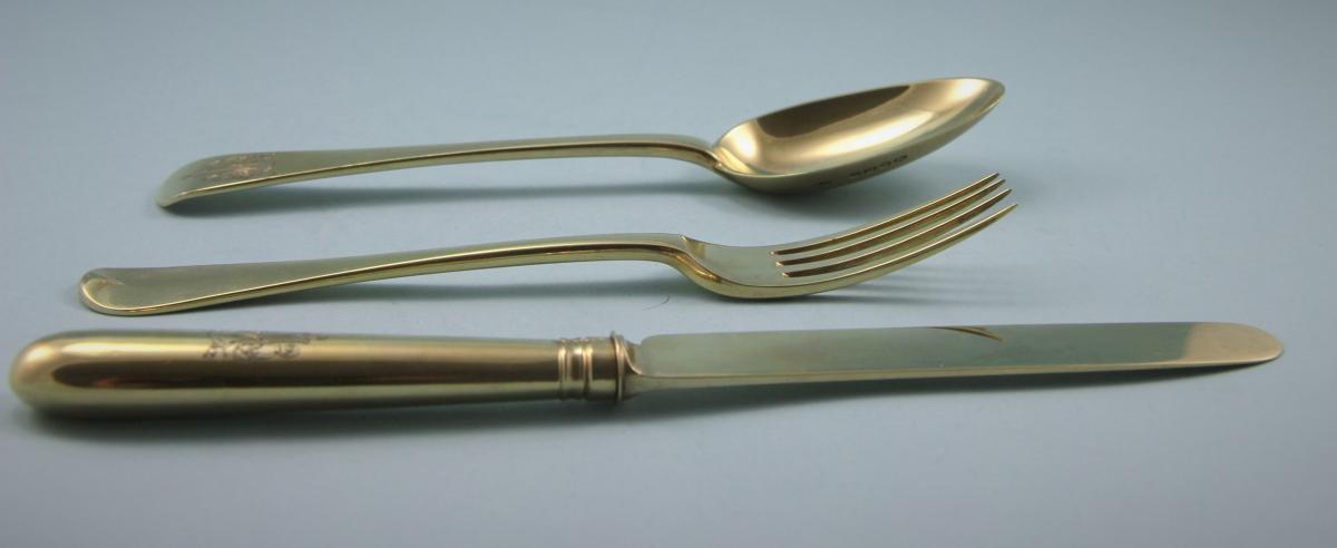 VICTORIAN Silver Gilt Child's Set by Francis Higgins. London 1868