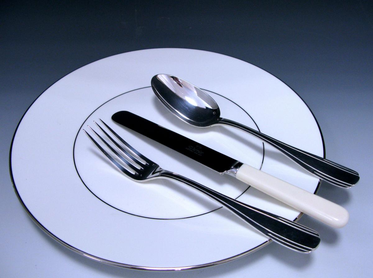 French Art Deco Silver cutlery Flatware Service set