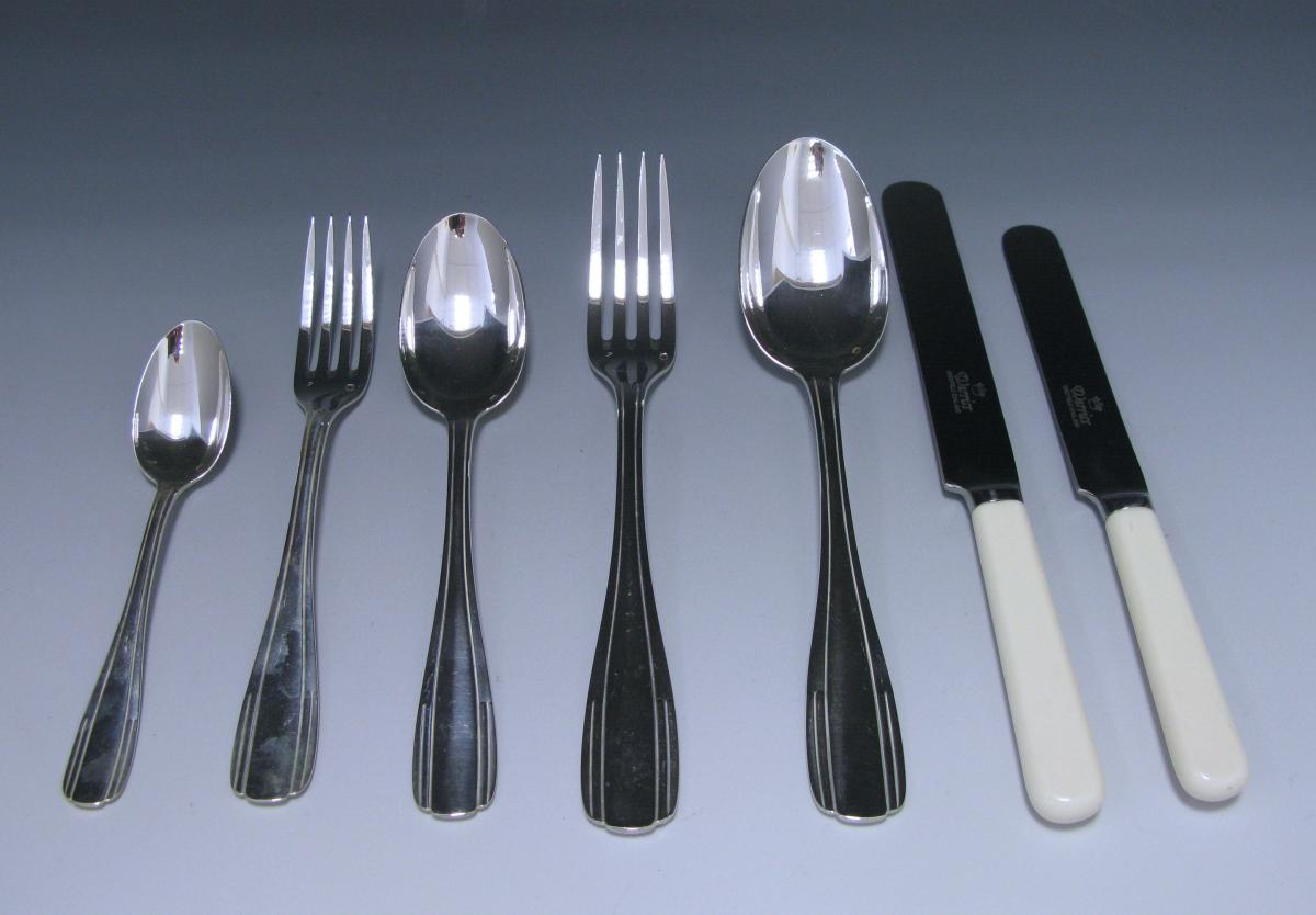A French Art Deco Silver cutlery Flatware Service set
