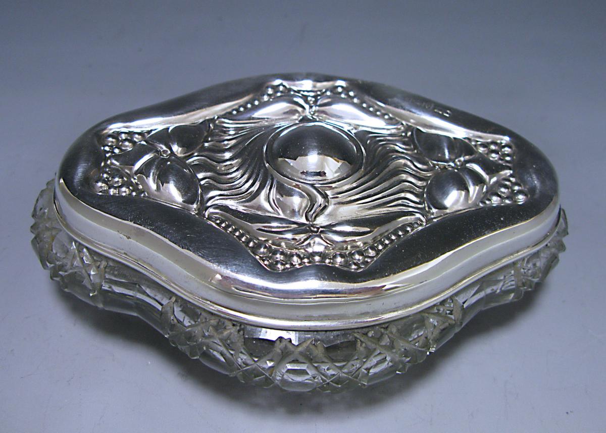 An Art Nouveau Silver and Glass Dressing Table Jar