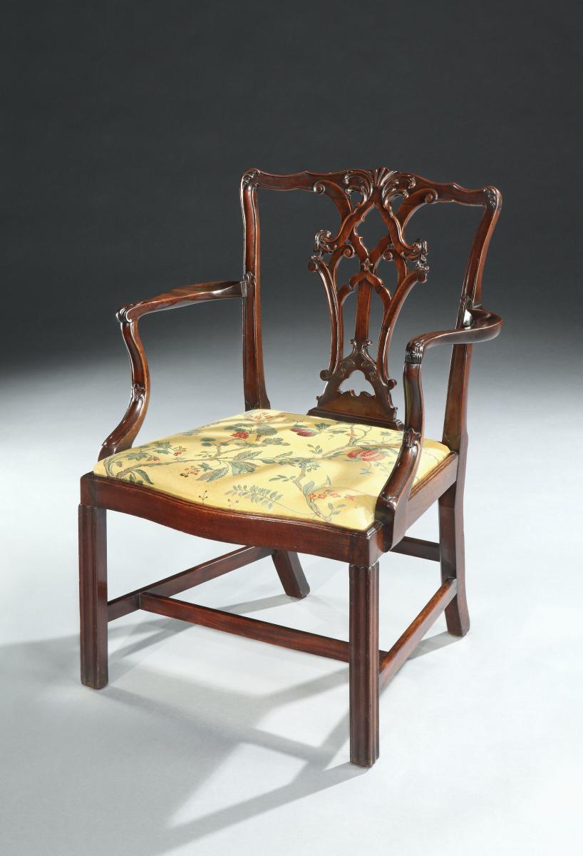 FINE , PURE CHIPPENDALE PERIOD CUBAN CARVED MAHOGANY ARMCHAIR