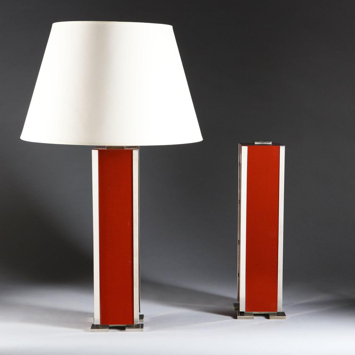 A Pair of Red Lacquer Lamps after Maison Charles