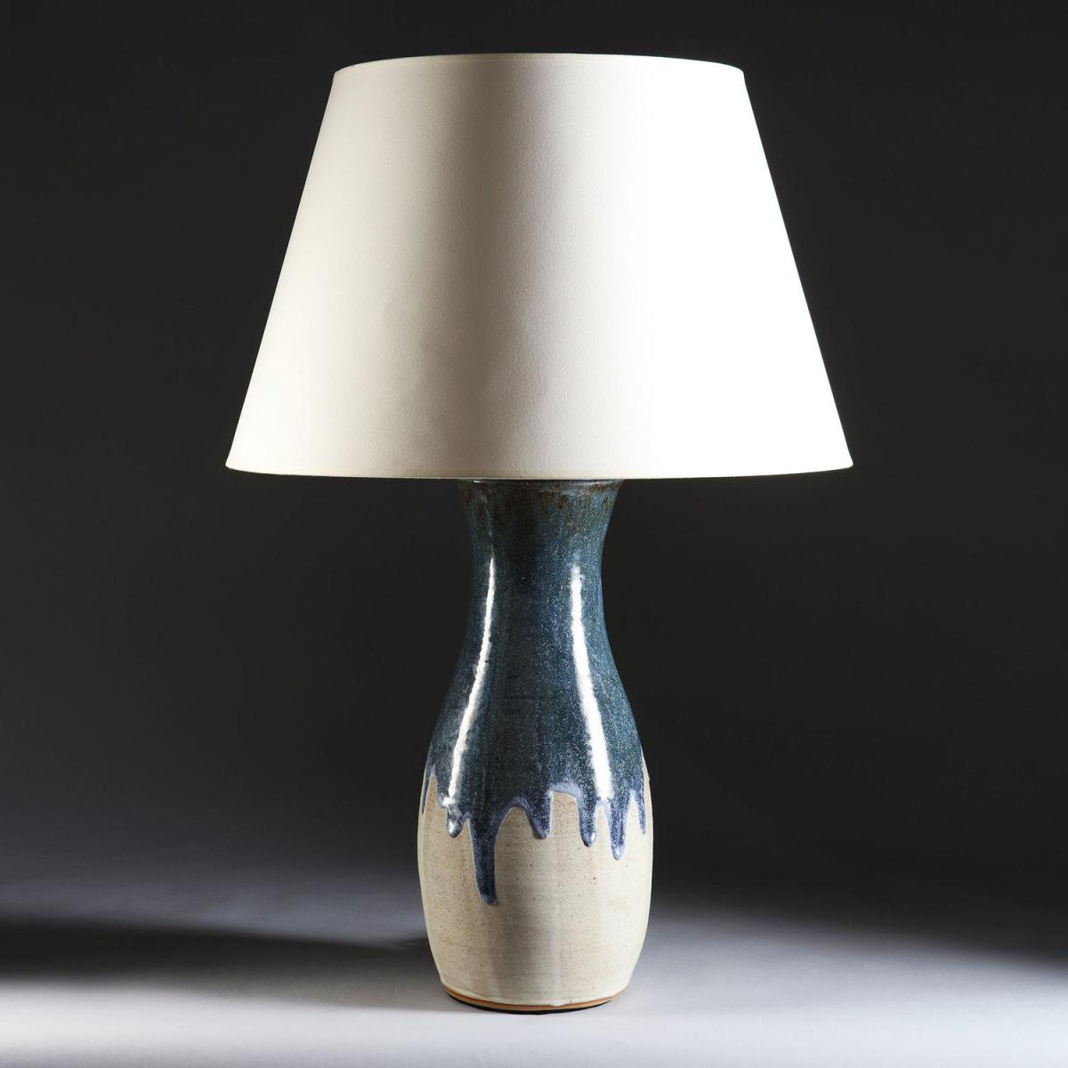 A Blue Slip Glaze Art Pottery Vase as a Lamp