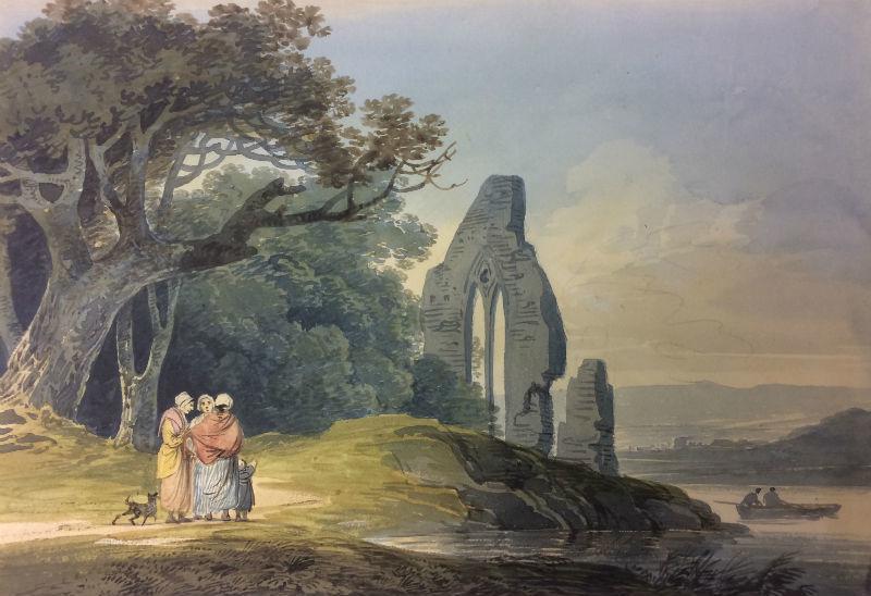 Rustics by a ruined church, William Payne (British 1760-1833)