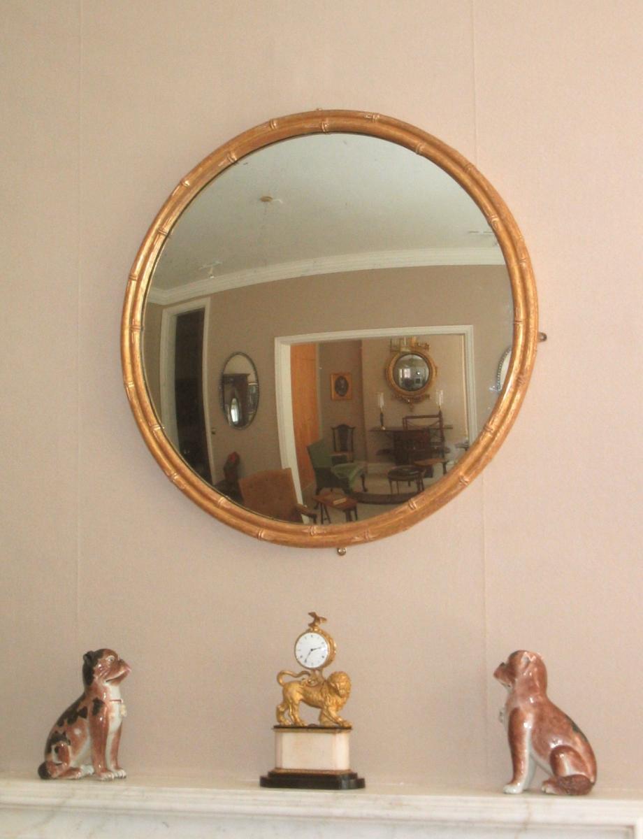 English Regency Period Giltwood Simulated Bamboo Convex Mirror