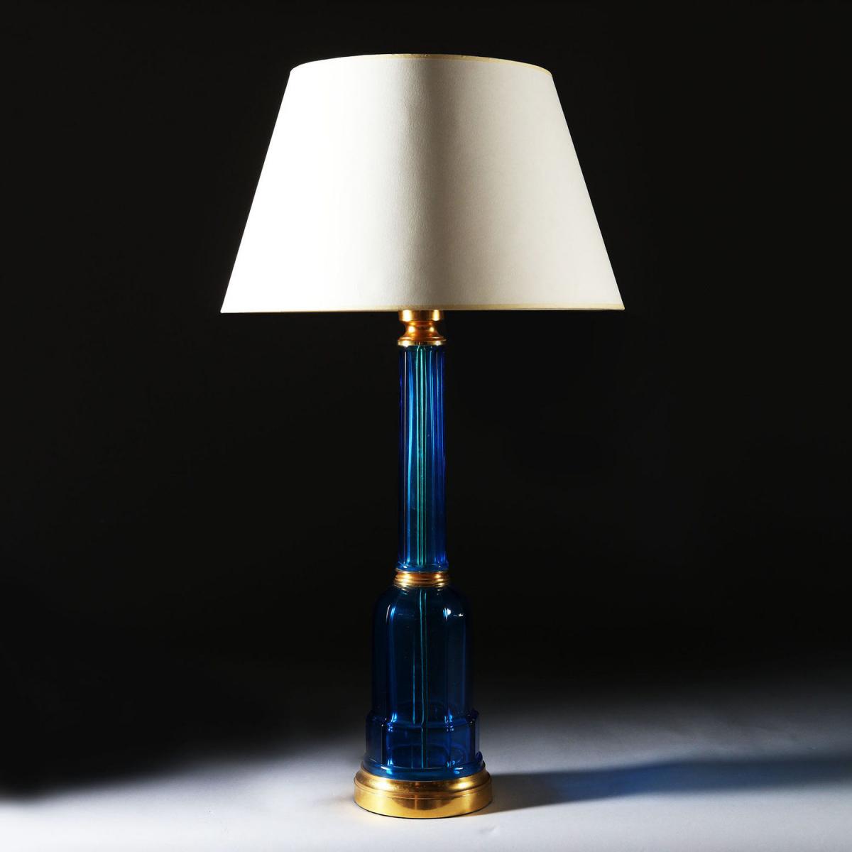 An Imperial Blue Glass Lamp