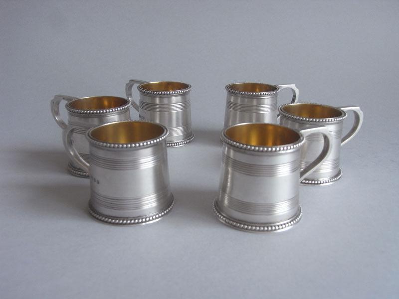 A very rare set of six Dram Mugs made in London in 1871 by Richard Sibley.