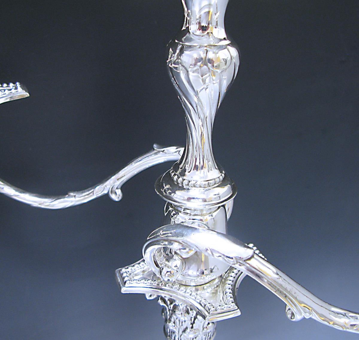 Pair of Victorian silver Corinthian candelabra William Hutton 