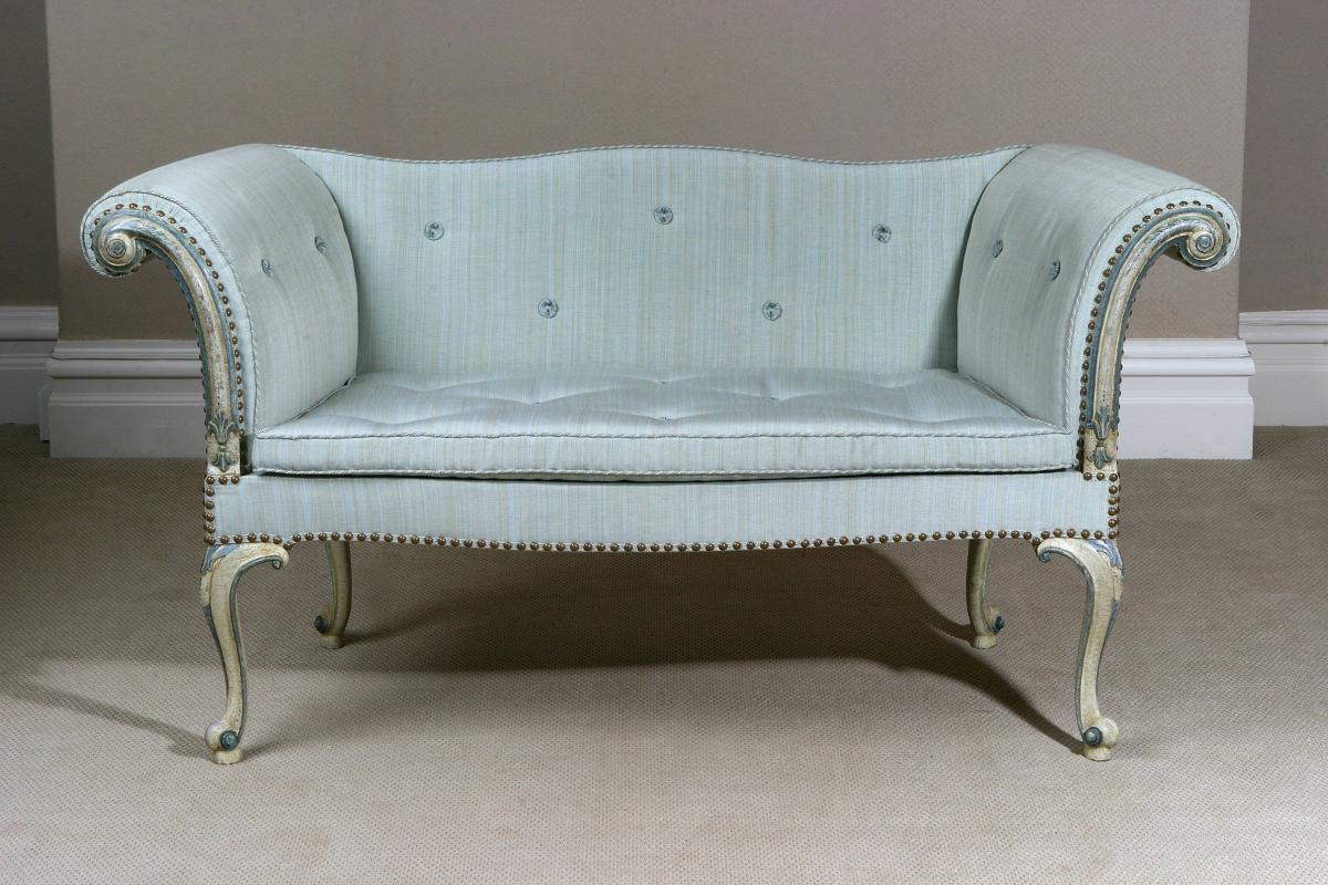 Chippendale Design and Period Antique Small Sofa in Venetian Style with Original Decoration