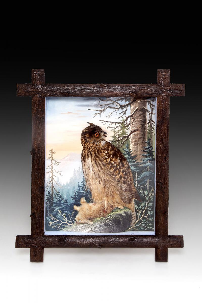 A framed collection of nine framed dioramas of birds
