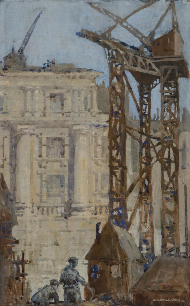 A neoclassical building with construction in the foreground - Reginald Brill (1902-1974)