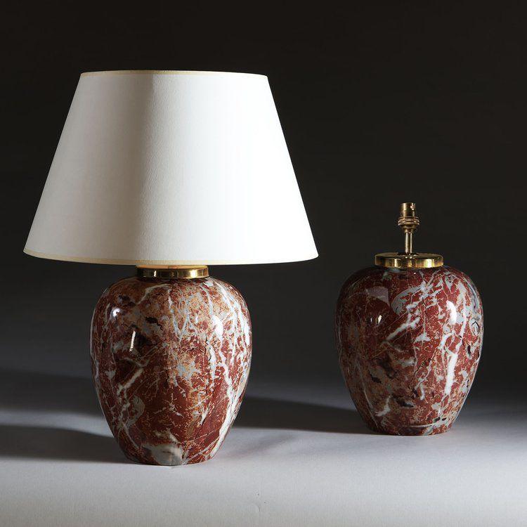 A Pair of Faux Marble Porcelain Lamps