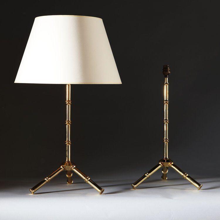 A Pair of Bamboo Simulated Brass Lamps