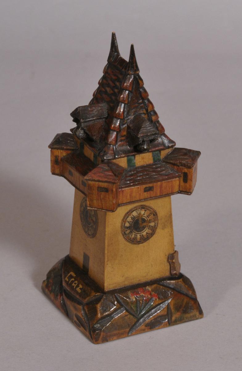 S/3603 Antique 20th Century Carved Pine Decorated Clock Tower