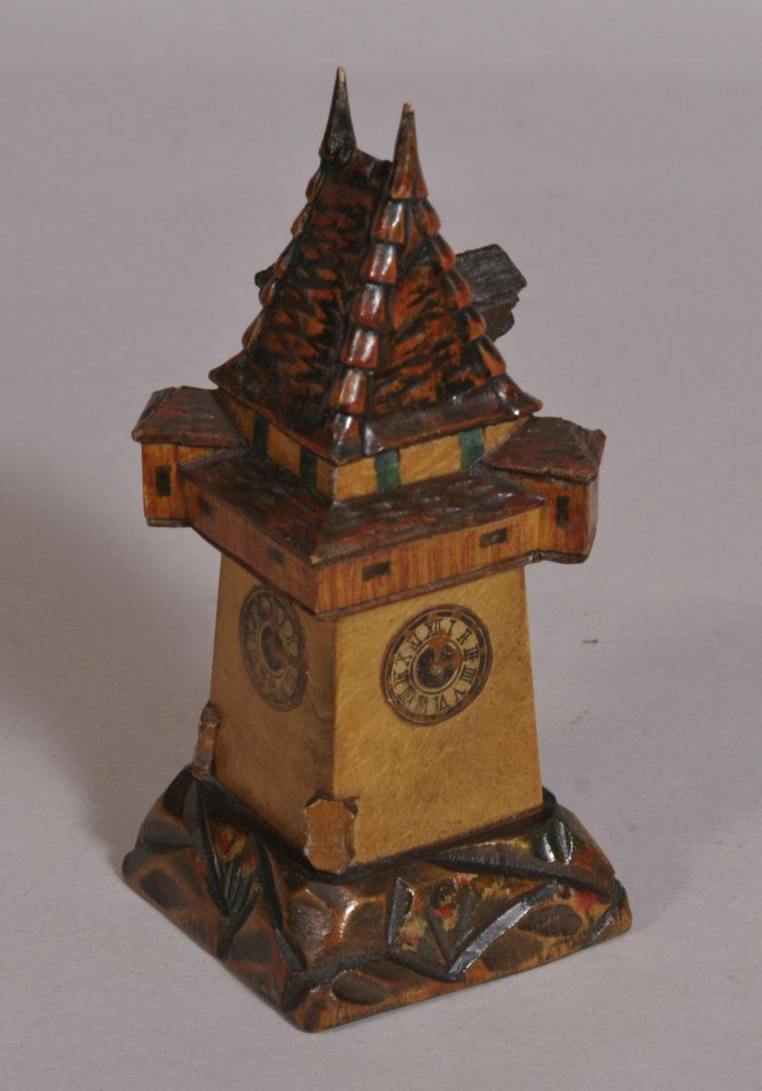 S/3603 Antique 20th Century Carved Pine Decorated Clock Tower