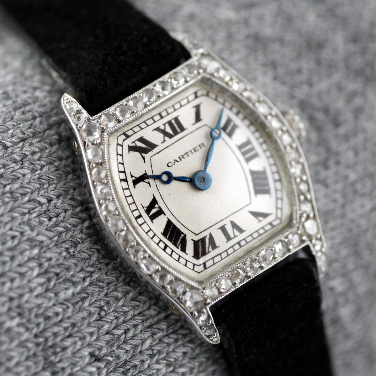 Cartier Platinum Diamond Tortue Wristwatch circa 1912