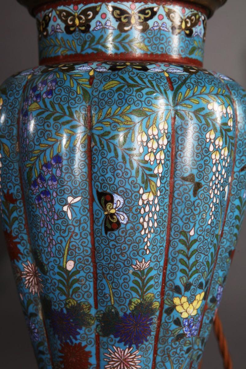 A Pair of Cloisonne Vases as Lamps