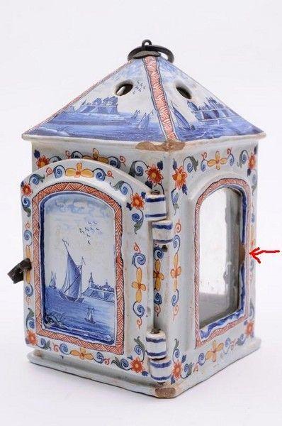 A rare, late-18th century, Dutch, polychrome delftware lantern