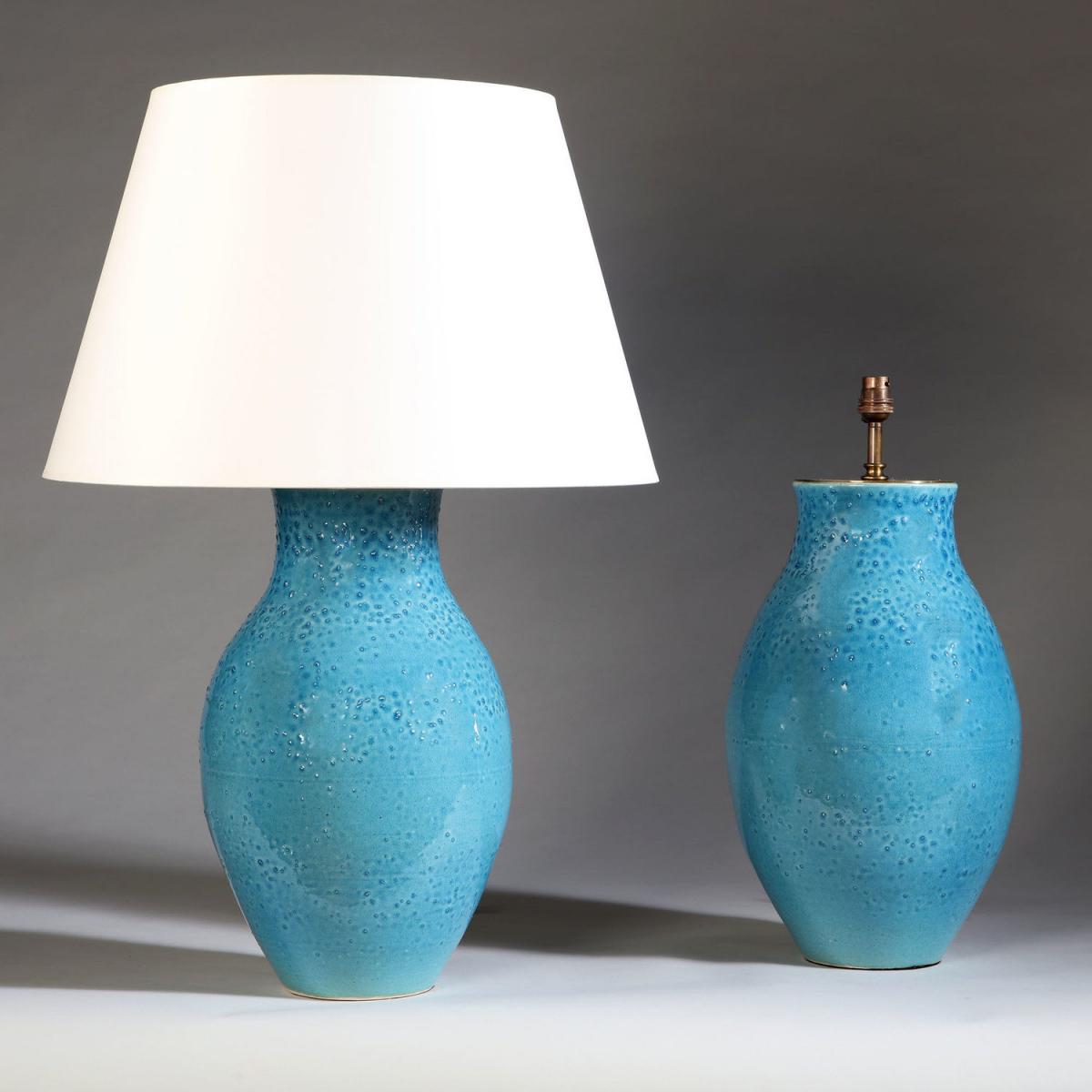 A Pair of Blue Glaze Studio Pottery Vases
