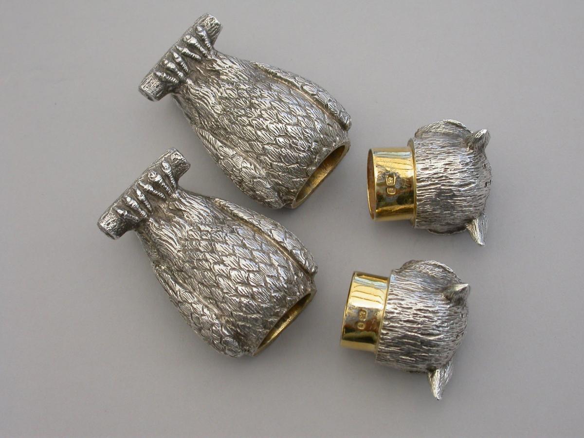 Pair George V Cast Novelty Silver Owl Peppers