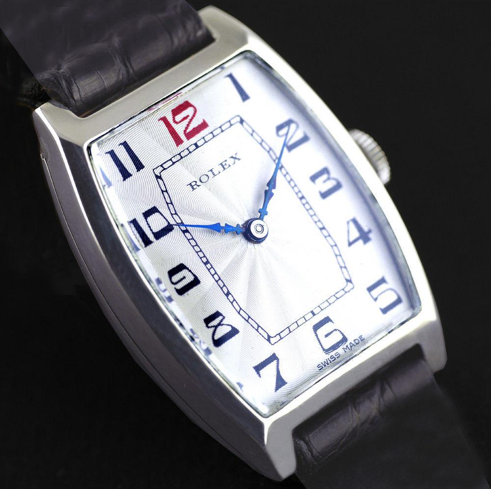 Rolex Silver Tonneau Wristwatch 