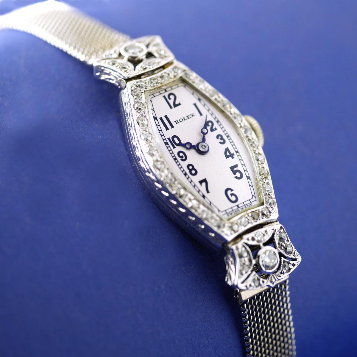 Rolex Ladies White Gold Diamond Chronometer Art Deco Wristwatch, 1926