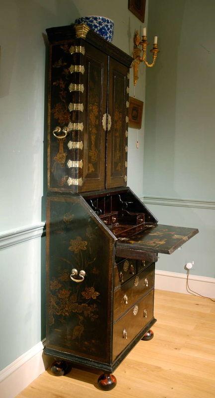A small early 18th Century lacquer bureau bookcase.  ​Circa 1730