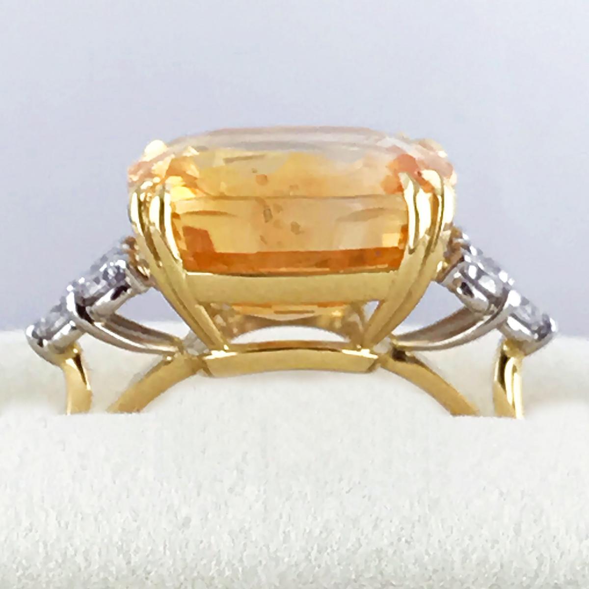 13.5 Carat Cushion Cut Certified Untreated Orange Sapphire Ring