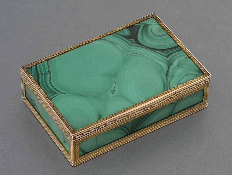 A Rare Gold, Malachite and Moss Agate Box