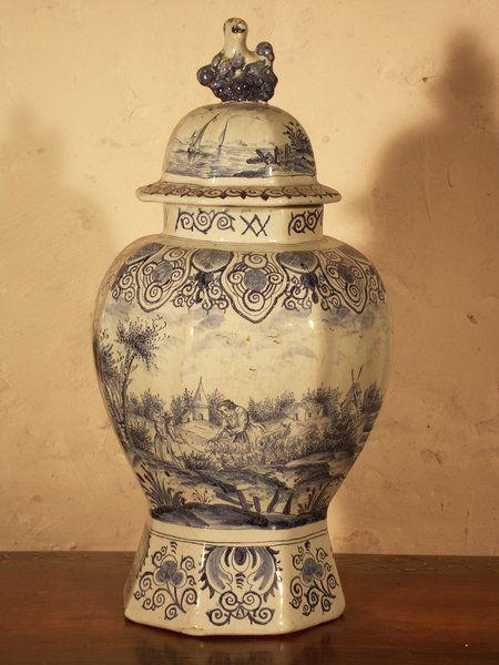 A 19th century, Dutch delftware vase and cover