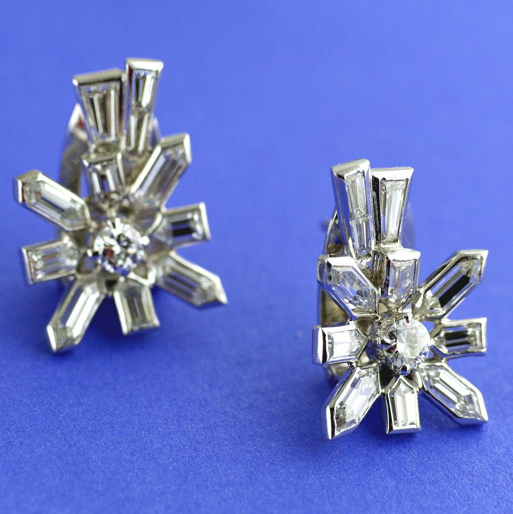 White Gold Diamond Sputnik Earrings circa 1958