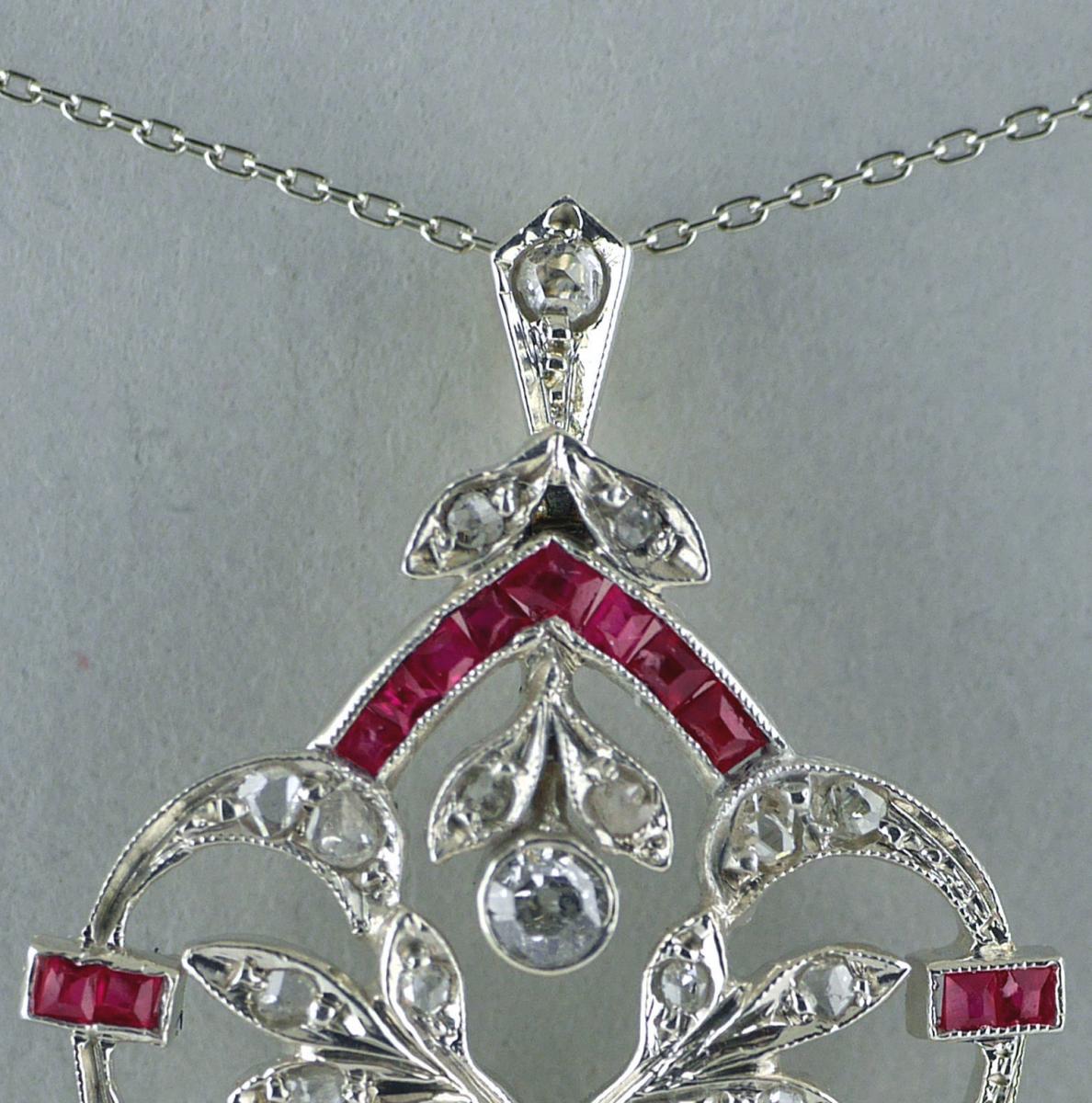 18ct Diamond, Ruby, Pearl , Belle Epoque Pendant circa 1910