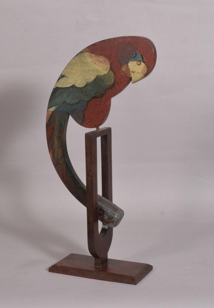 S/3630 Antique Early 20th Century Folk Art Swinging Parrot