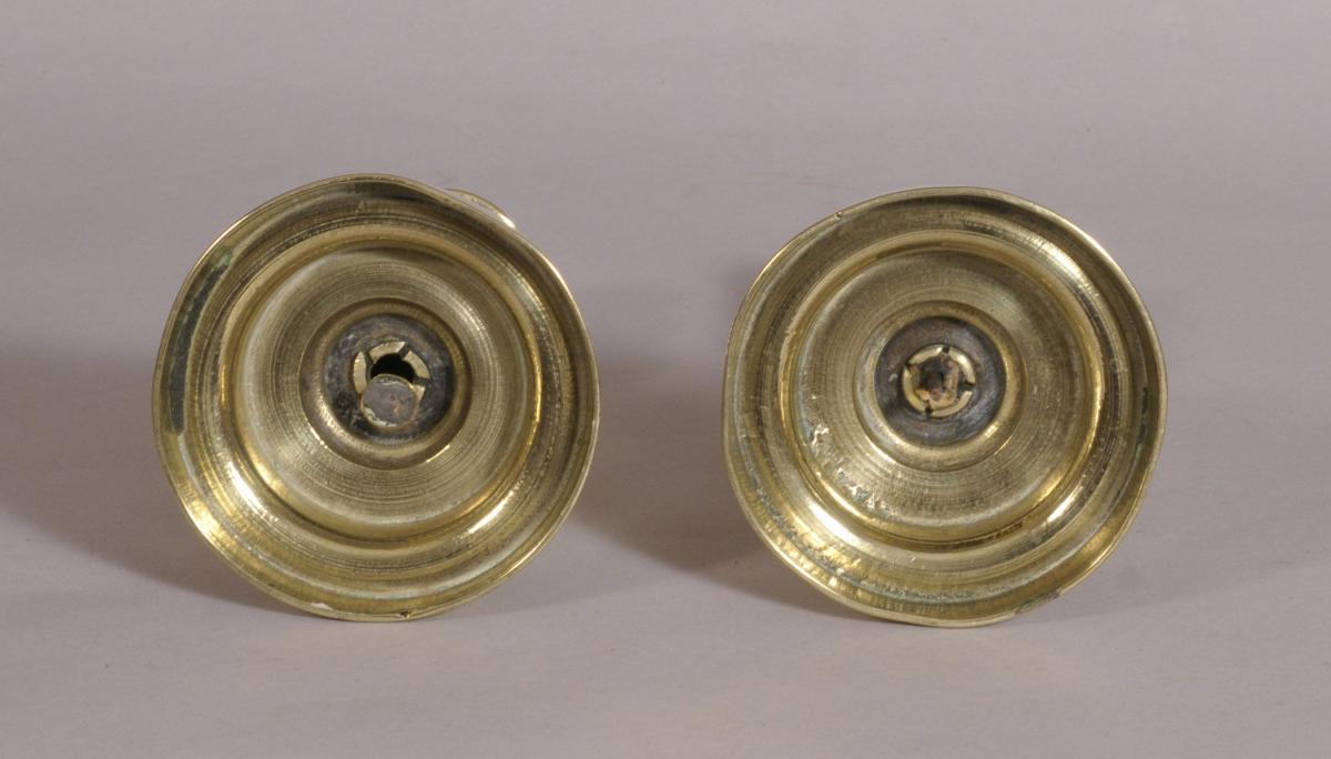 S/3634 Antique 19th Century Pair of Brass Candlesticks