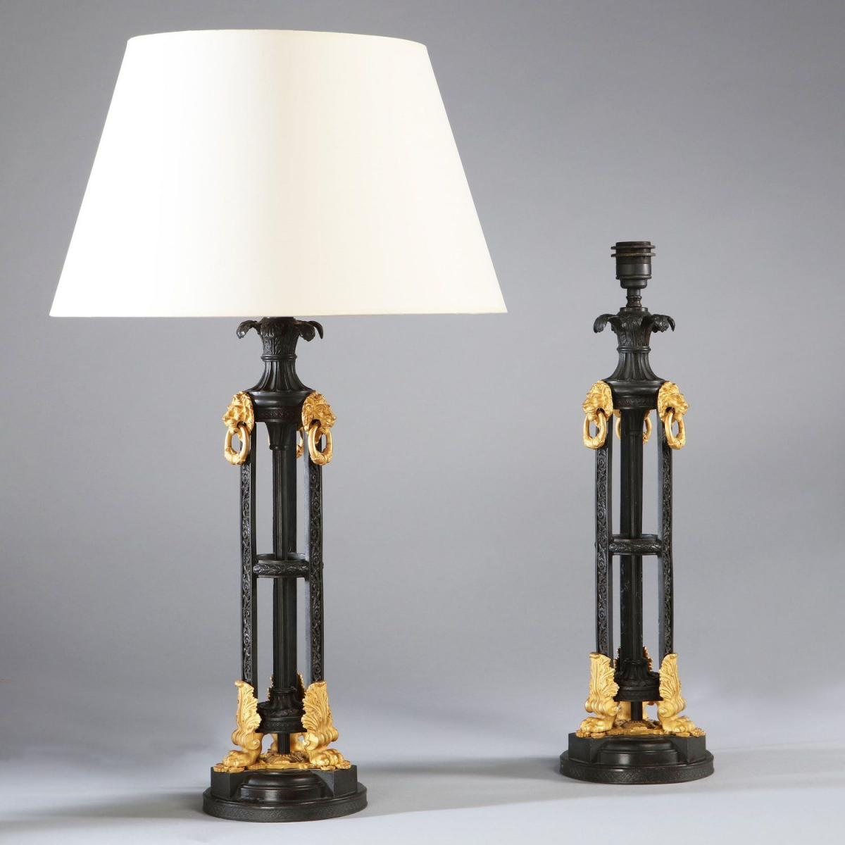A Pair of Bronze and Ormolu Lamps