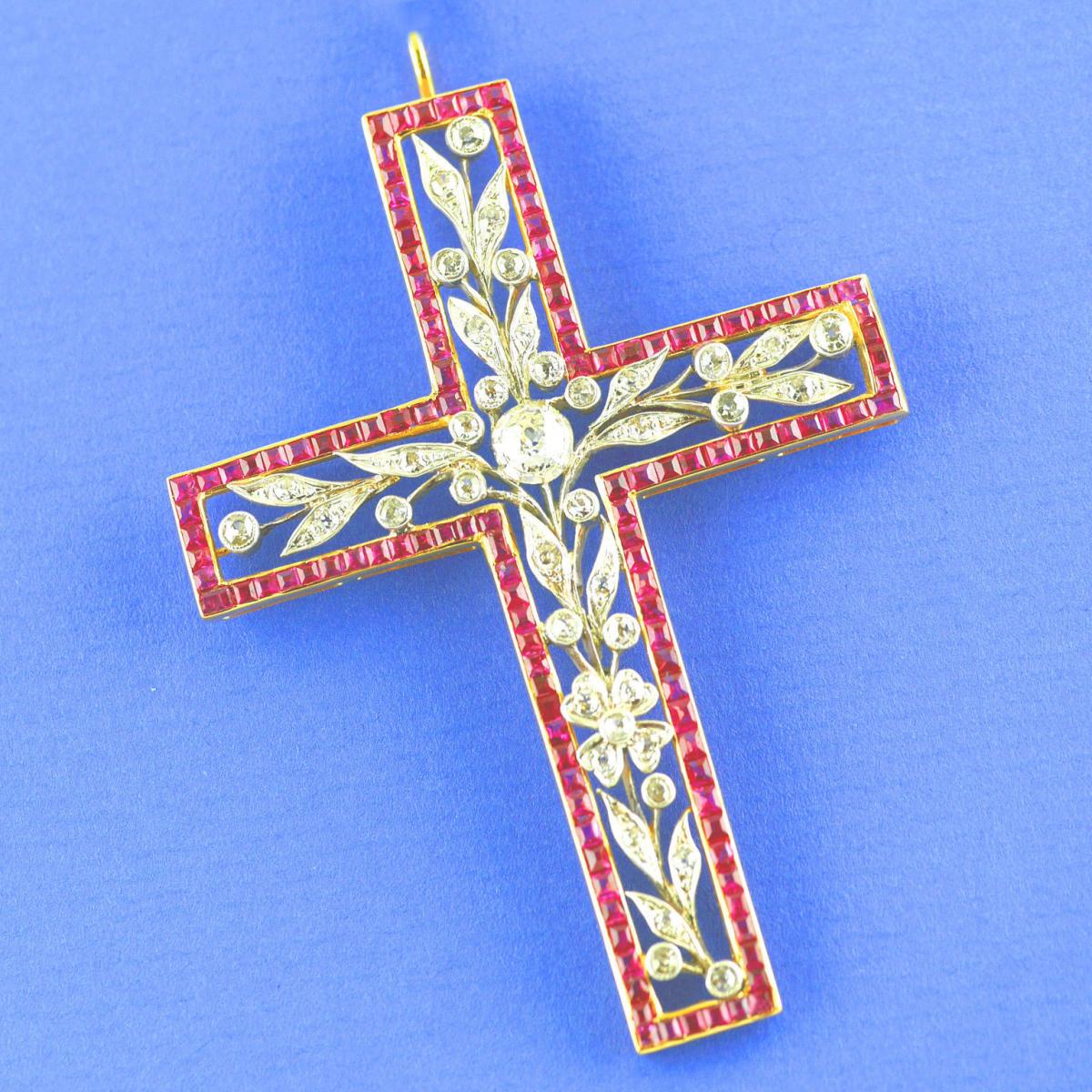 Victorian Ruby Diamond Cross circa 1850