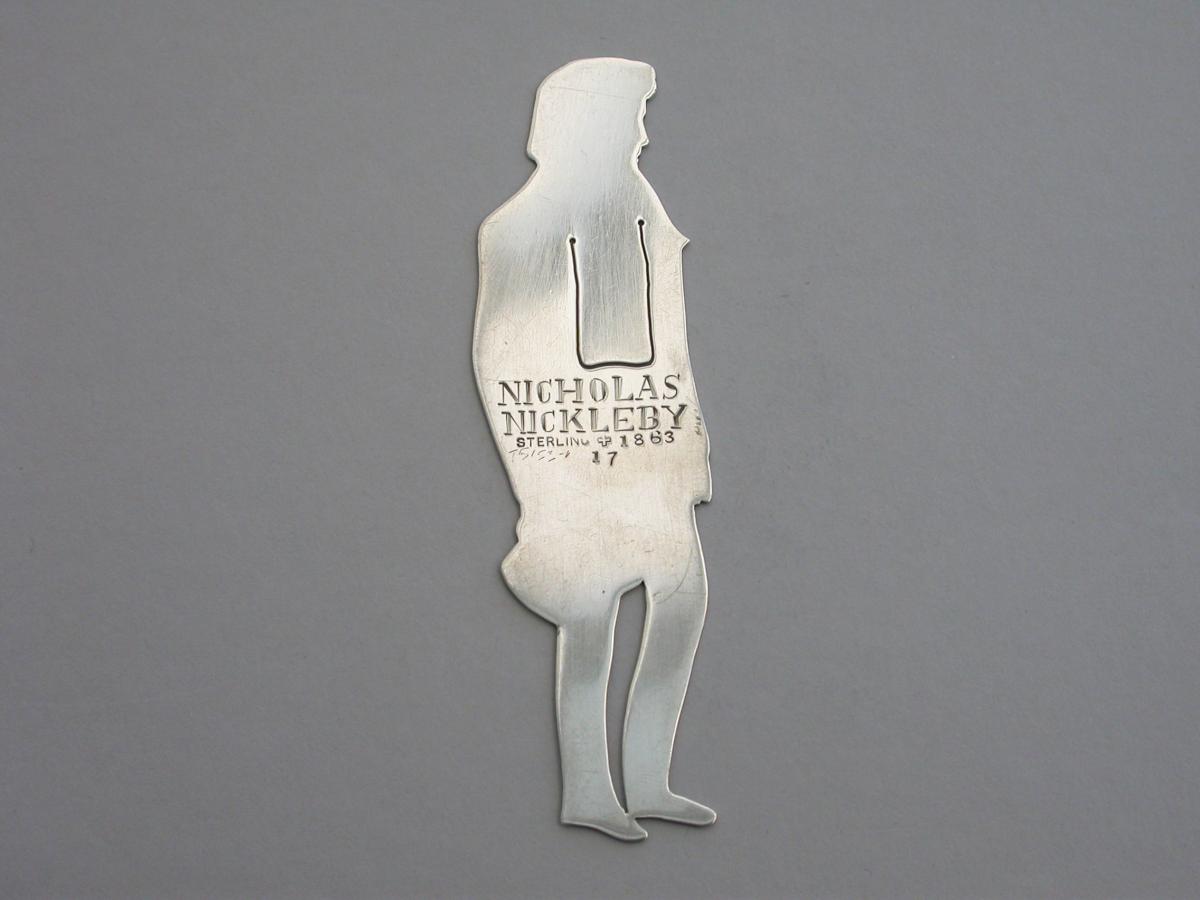 Edwardian Novelty Silver Figural Bookmark Charles Dickens 'Nicholas Nickleby'