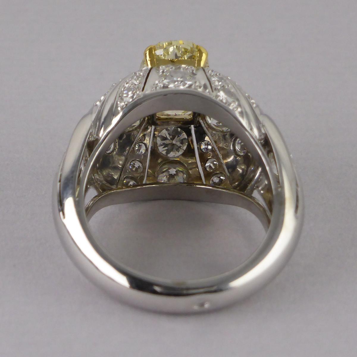 18ct Fancy Yellow Diamond Vintage Bombe Ring c1960