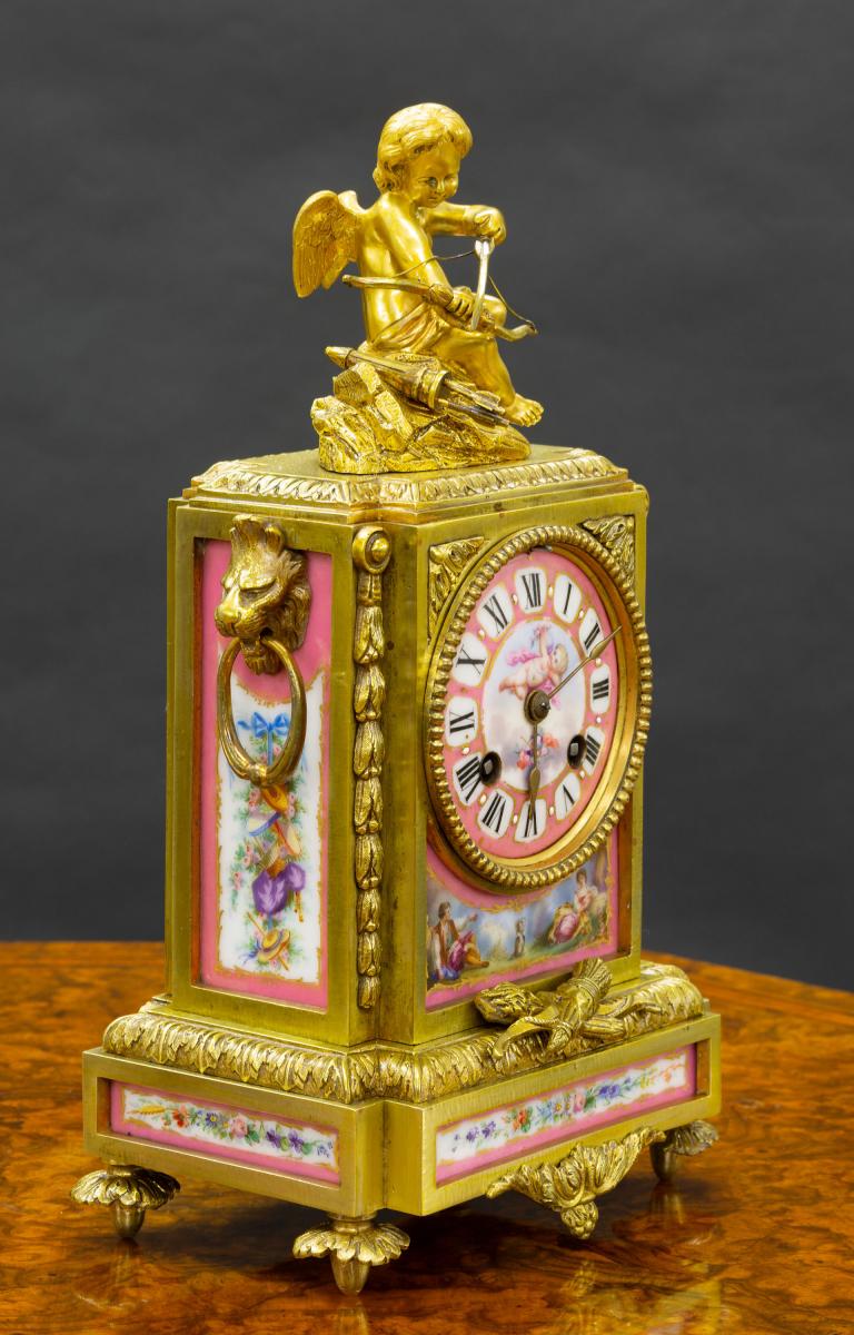French Ormolu and Porcelain Panel Mantel Clock